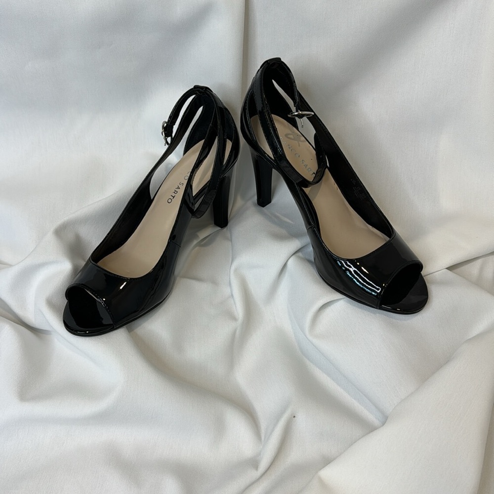 Franco Sarto black Patton leather 3.5 inch heels
